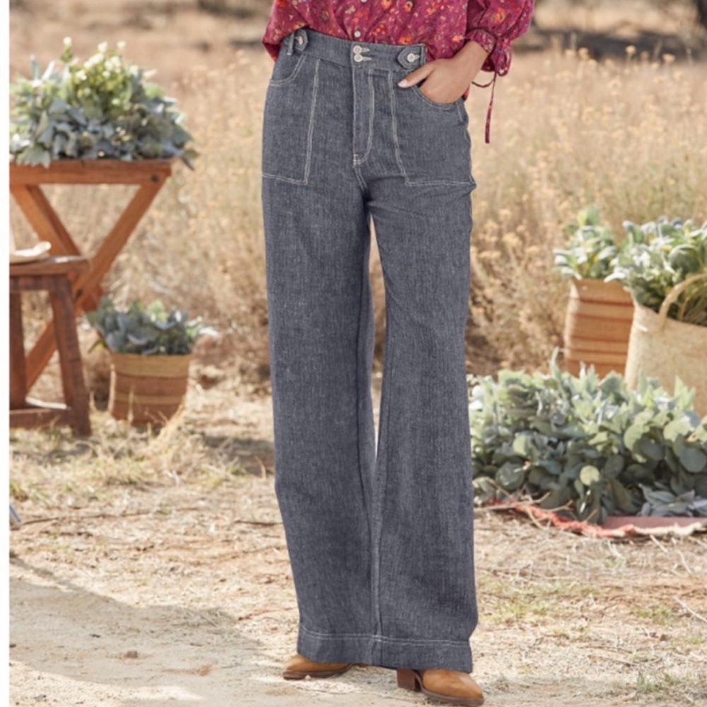 Sundance Linen Follow Beauty Indigo Wide Leg Pants 10